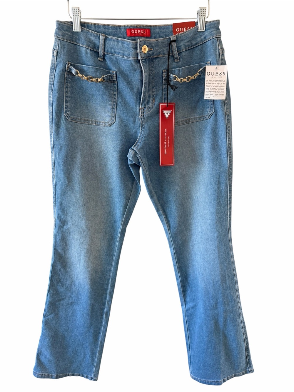 NWT GUESS Semi Flare Bootcut Light Blue Denim Jeans with Gold G logo size 30